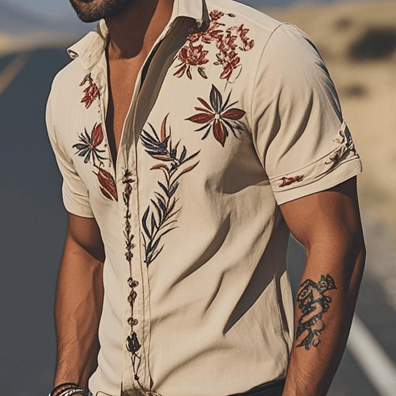 Retro Western Embroidered Short Sleeve Shirt
