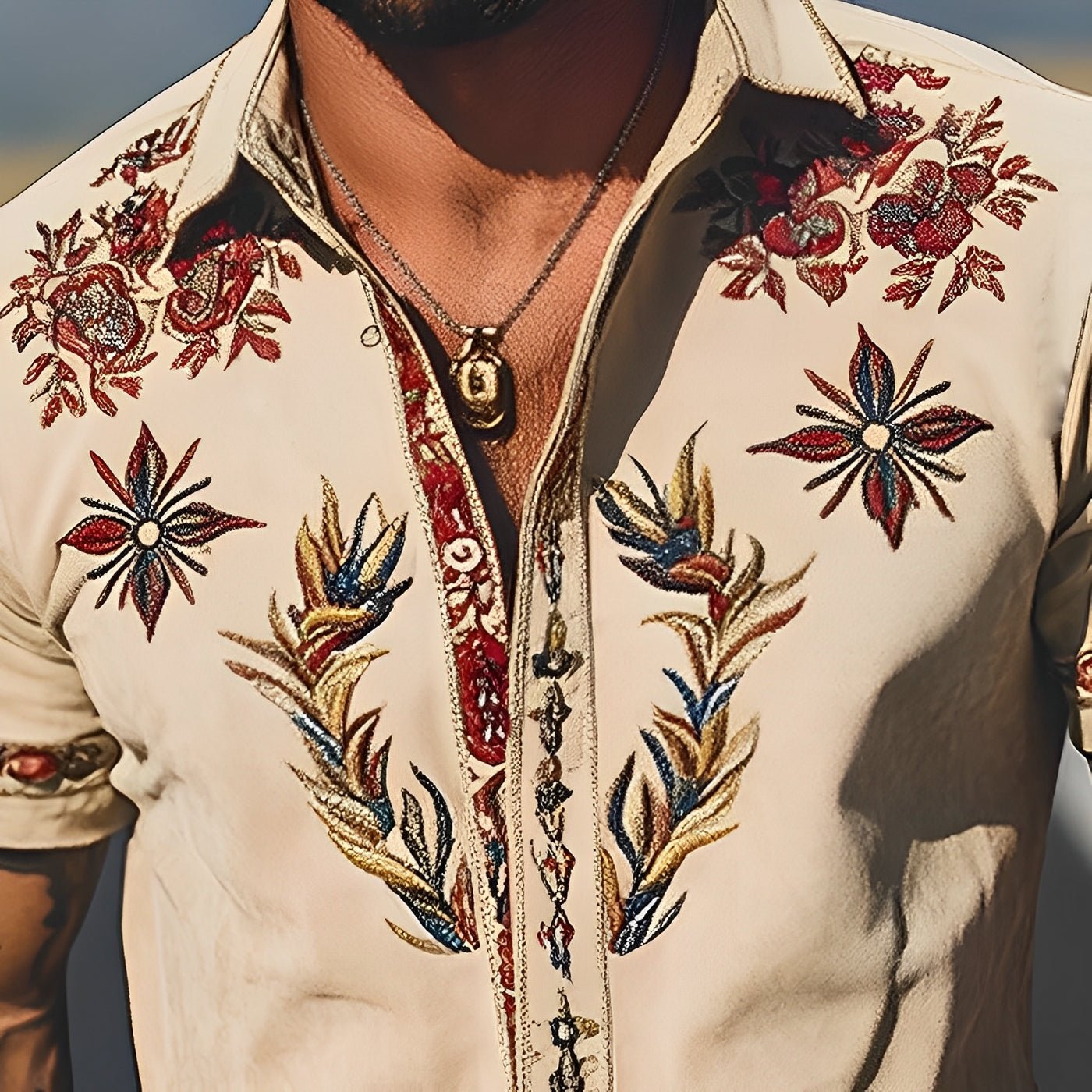 Retro Western Embroidered Short Sleeve Shirt