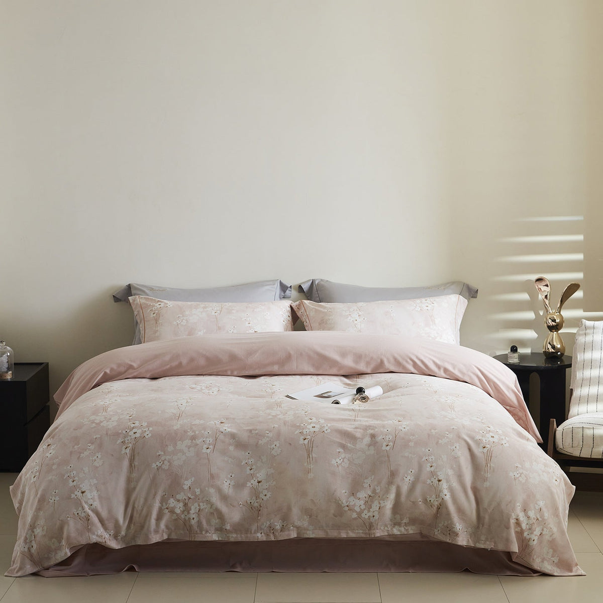 Reversible Cotton Sateen Bedding Set with Watercolor Tree Print