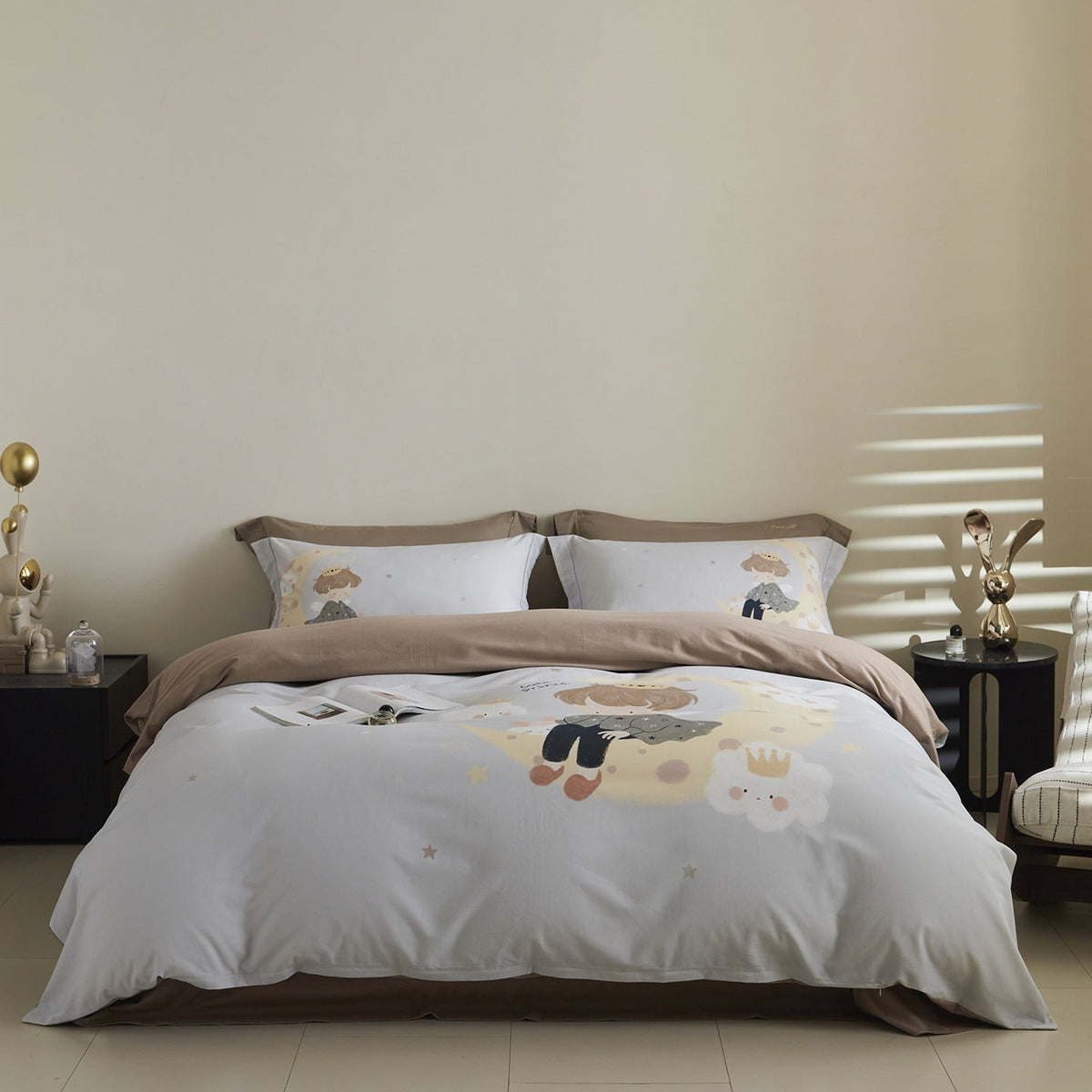 Reversible Cotton Sateen Bedding Set with Watercolor Tree Print