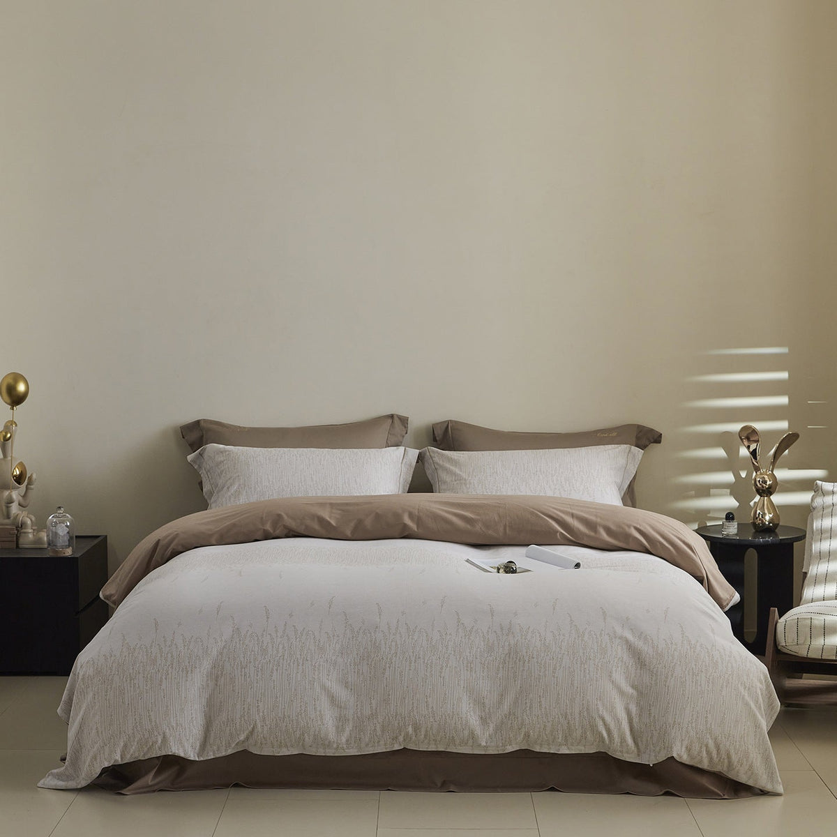 Reversible Cotton Sateen Bedding Set with Watercolor Tree Print