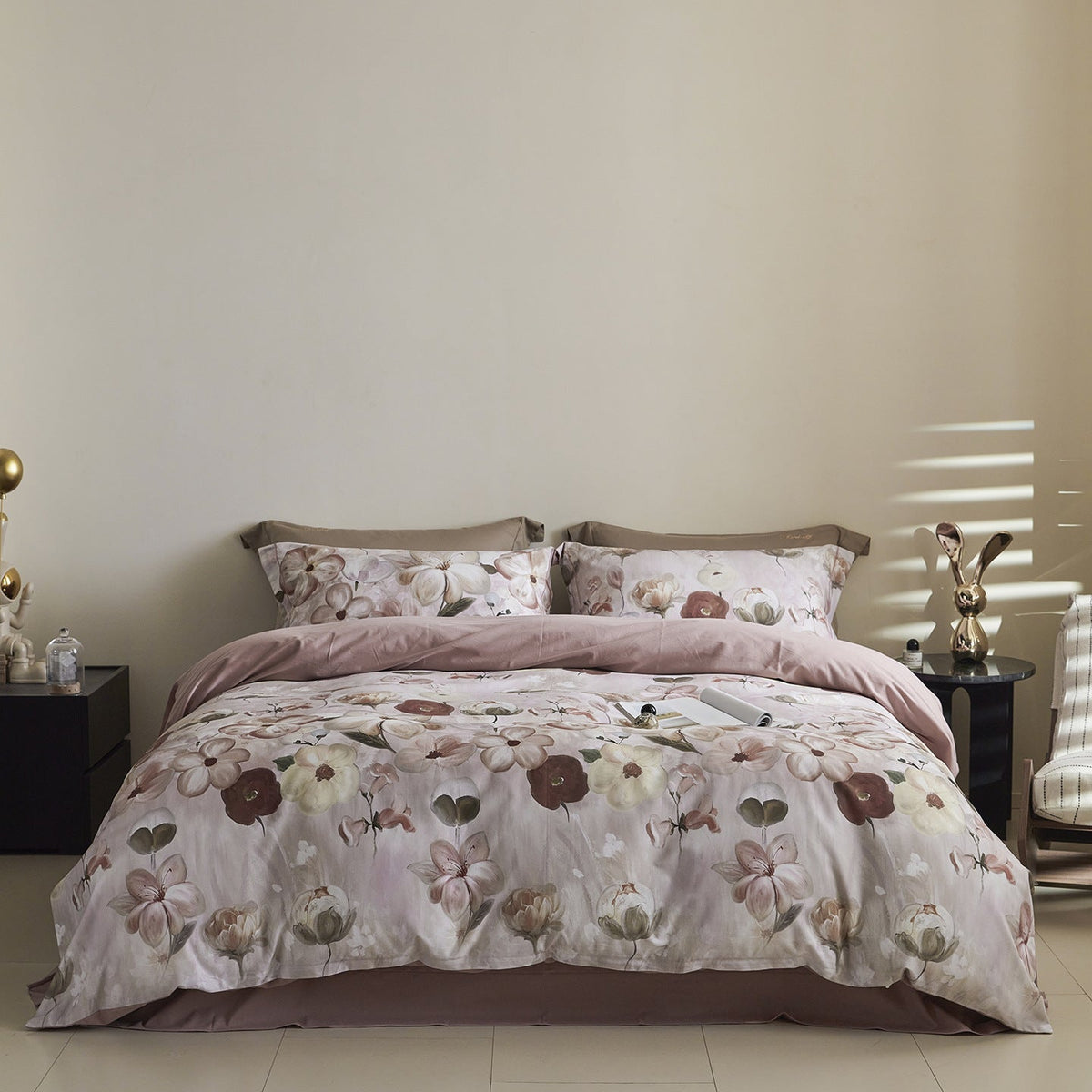 Reversible Cotton Sateen Bedding Set with Watercolor Tree Print