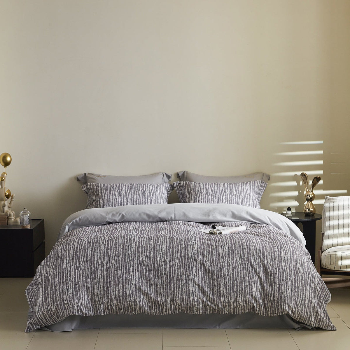 Reversible Cotton Sateen Bedding Set with Watercolor Tree Print