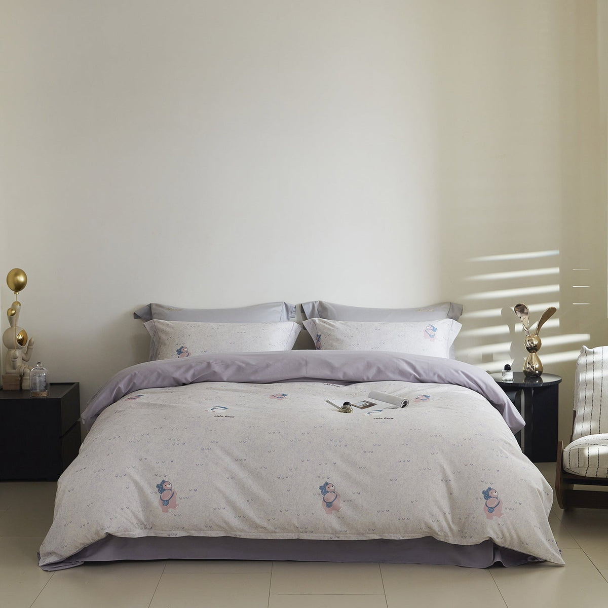 Reversible Cotton Sateen Bedding Set with Watercolor Tree Print