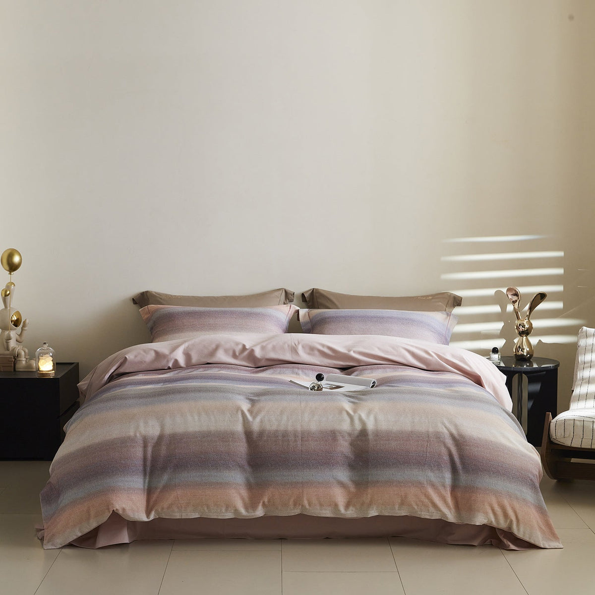 Reversible Cotton Sateen Bedding Set with Watercolor Tree Print