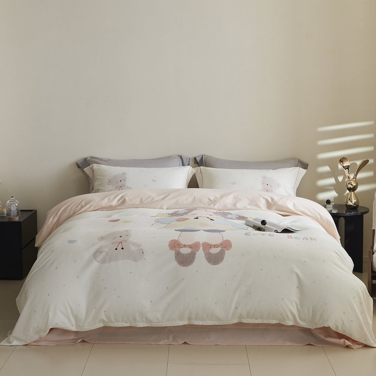 Reversible Cotton Sateen Bedding Set with Watercolor Tree Print