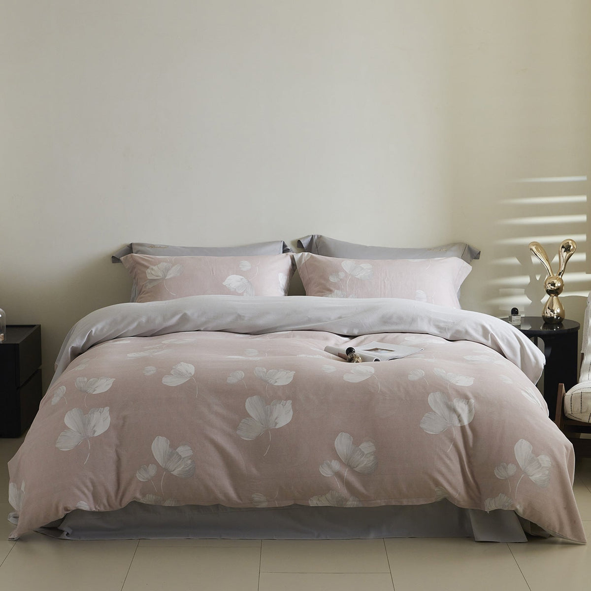 Reversible Cotton Sateen Bedding Set with Watercolor Tree Print