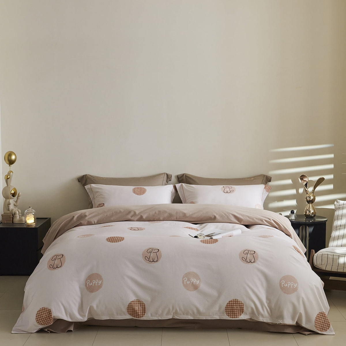 Reversible Cotton Sateen Bedding Set with Watercolor Tree Print
