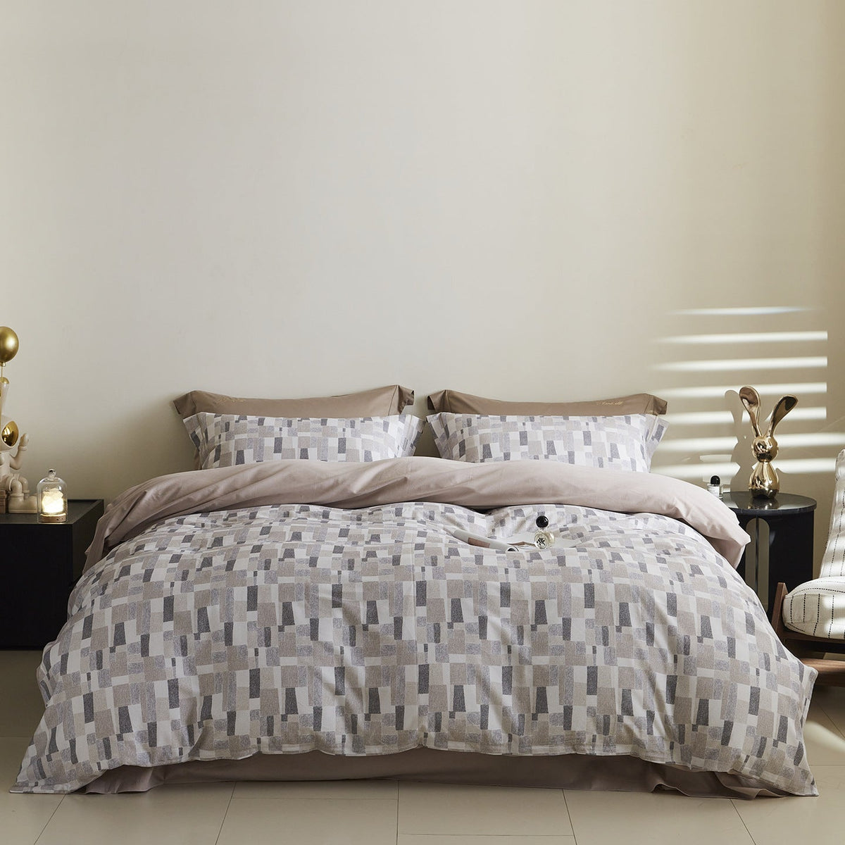 Reversible Cotton Sateen Bedding Set with Watercolor Tree Print