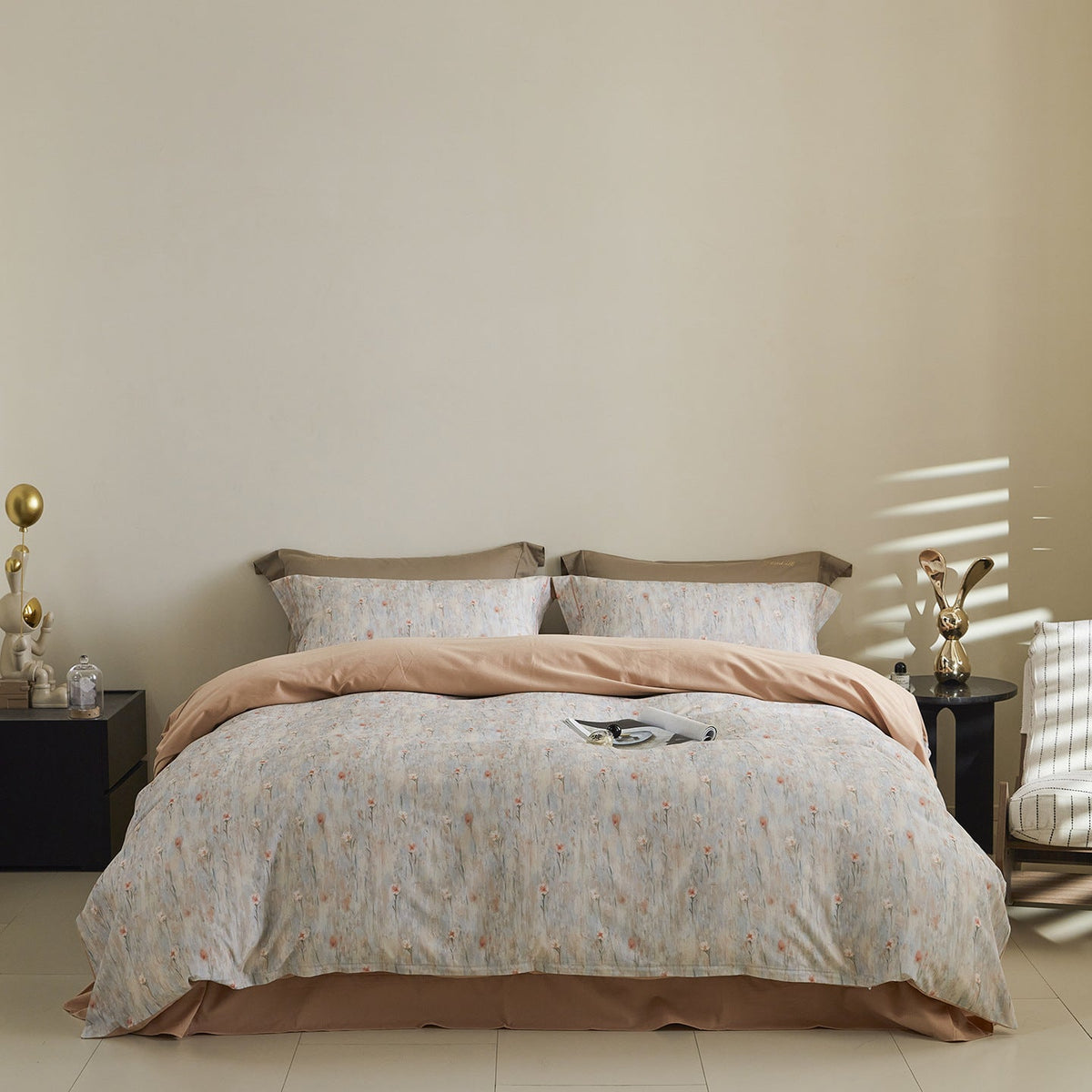 Reversible Cotton Sateen Bedding Set with Watercolor Tree Print