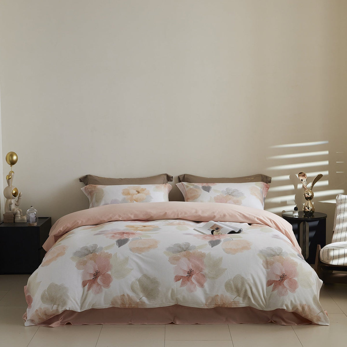Reversible Cotton Sateen Bedding Set with Watercolor Tree Print