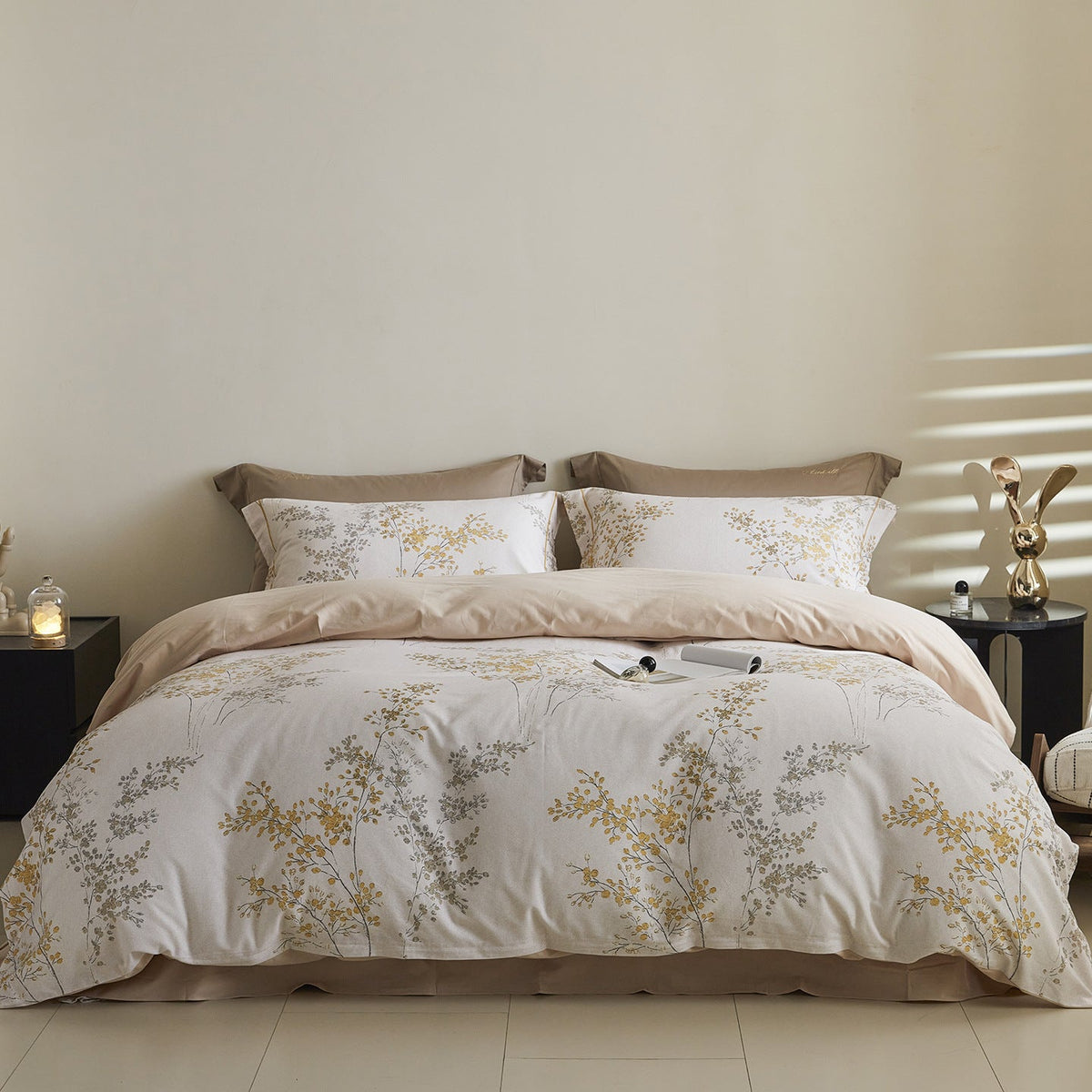 Reversible Cotton Sateen Bedding Set with Watercolor Tree Print