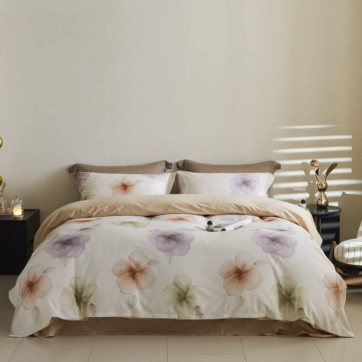 Reversible Cotton Sateen Bedding Set with Watercolor Tree Print