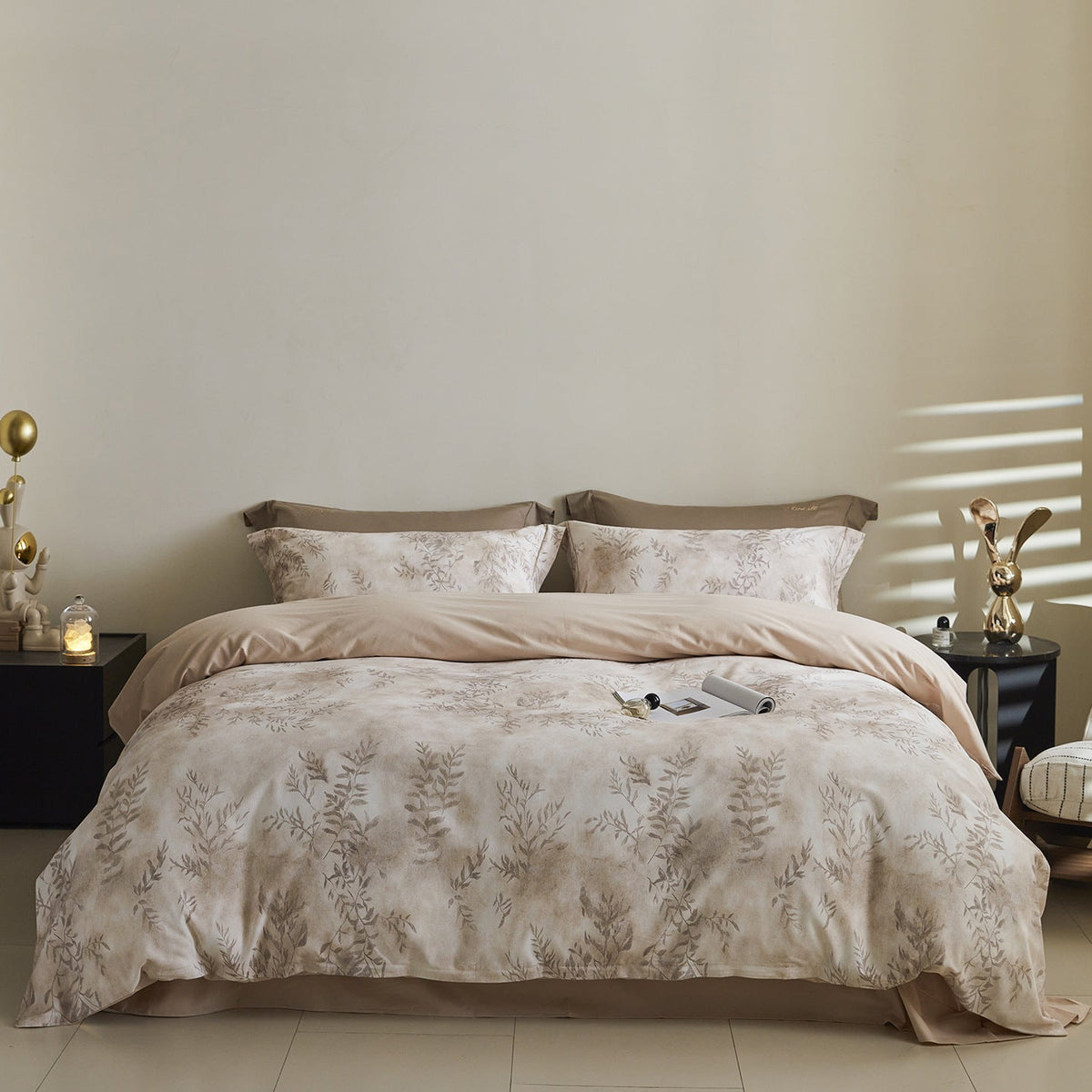 Reversible Cotton Sateen Bedding Set with Watercolor Tree Print