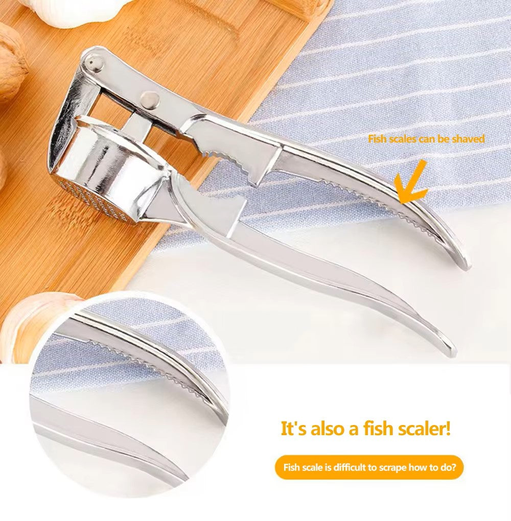 Robust garlic press made of stainless steel