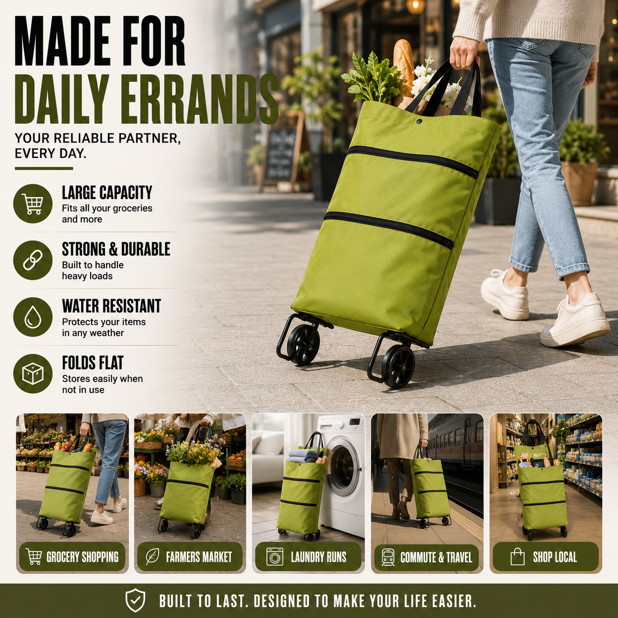 Rollpack Foldable Wheeled Shopping Hand Cart