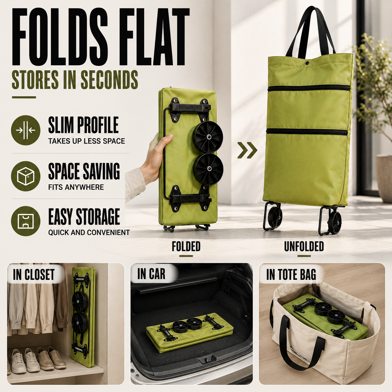 Rollpack Foldable Wheeled Shopping Hand Cart