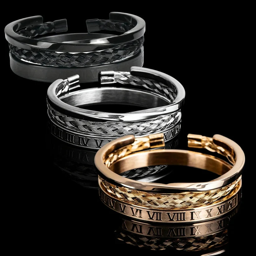Roman Steel Triple Stack Bracelet Set