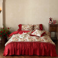 Romantic Floral Jacquard Cotton Sateen Bedding Set with Ruffles