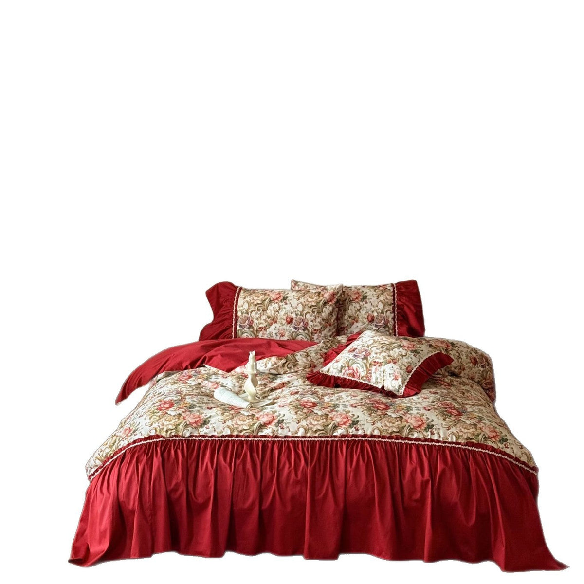 Romantic Floral Jacquard Cotton Sateen Bedding Set with Ruffles