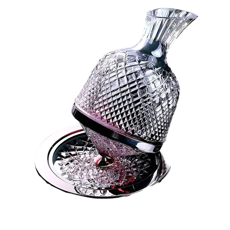Rotating Crystal Decanter at a High Level – luxurious and elegant design – rotation function for better aeration – ideal for whisky and other spirits – made of high-quality crystal – unique addition to the table