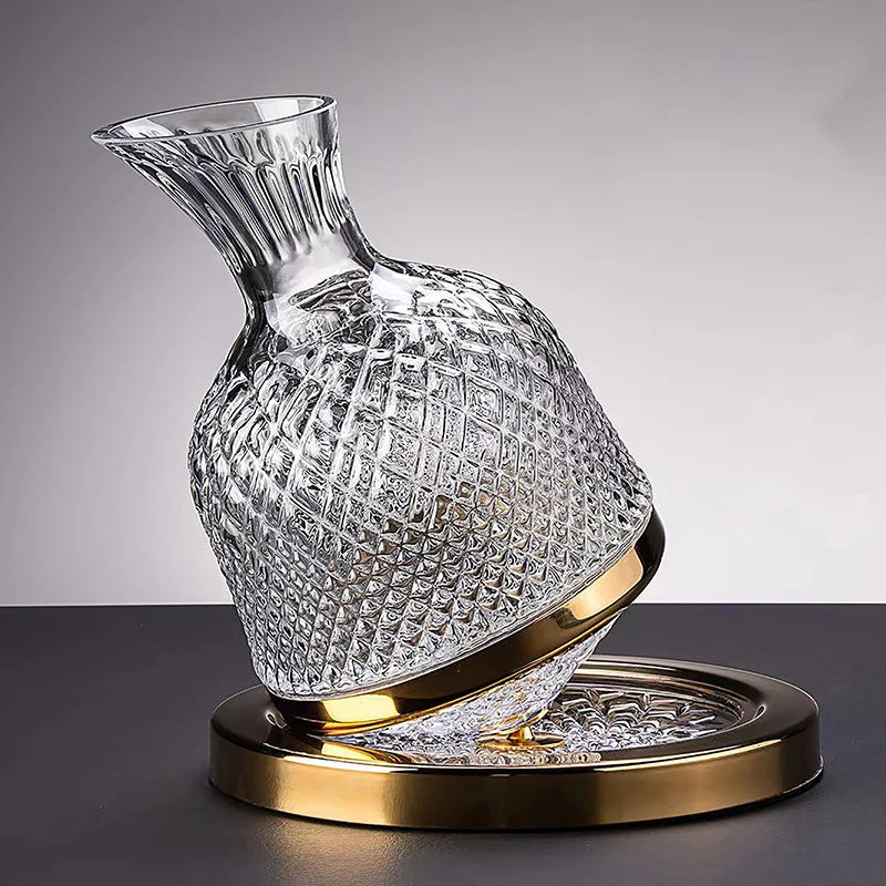 Rotating Crystal Decanter at a High Level – luxurious and elegant design – rotation function for better aeration – ideal for whisky and other spirits – made of high-quality crystal – unique addition to the table