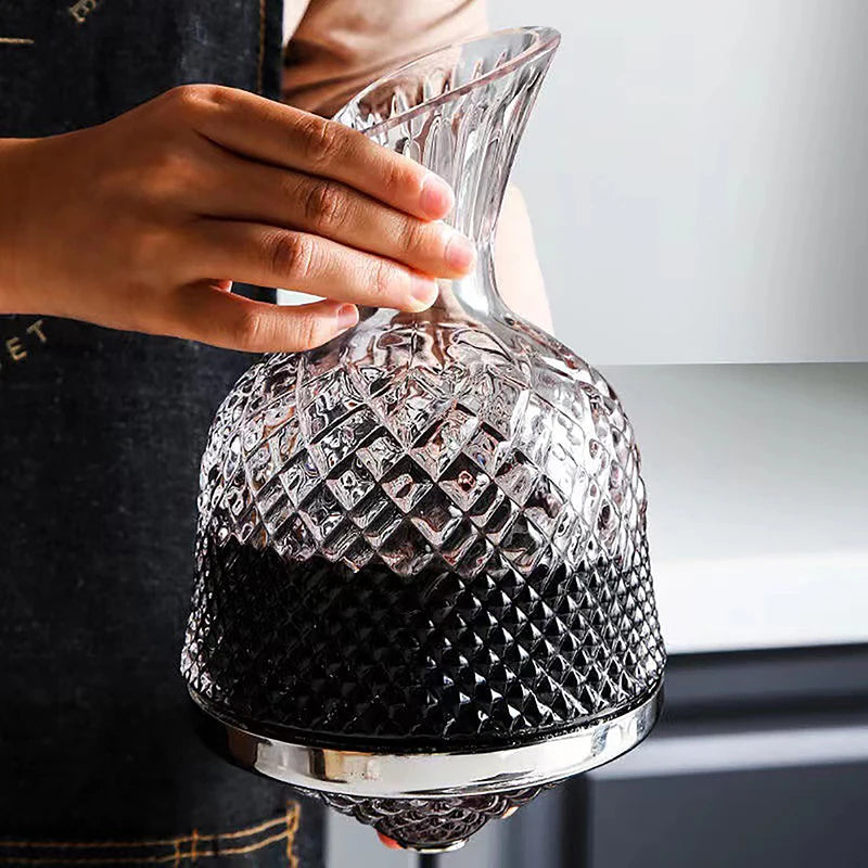 Rotating Crystal Decanter at a High Level – luxurious and elegant design – rotation function for better aeration – ideal for whisky and other spirits – made of high-quality crystal – unique addition to the table