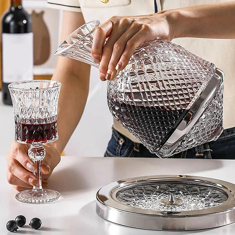 Rotating Crystal Decanter at a High Level – luxurious and elegant design – rotation function for better aeration – ideal for whisky and other spirits – made of high-quality crystal – unique addition to the table