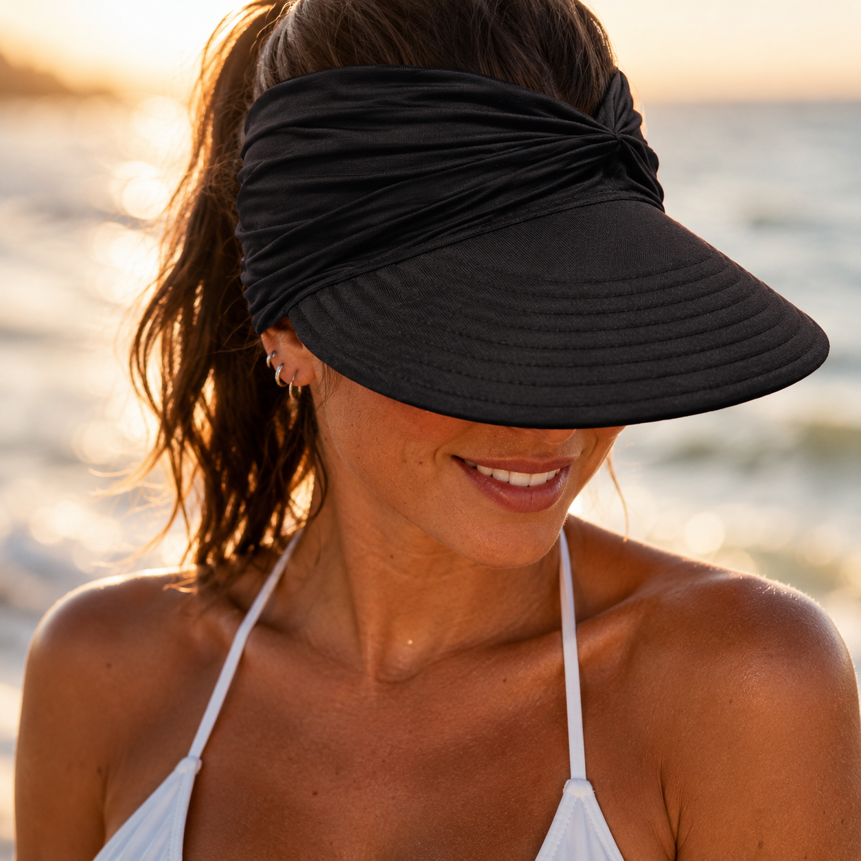 Ruched UPF 50+ Sun Visor, Packable Wide Brim