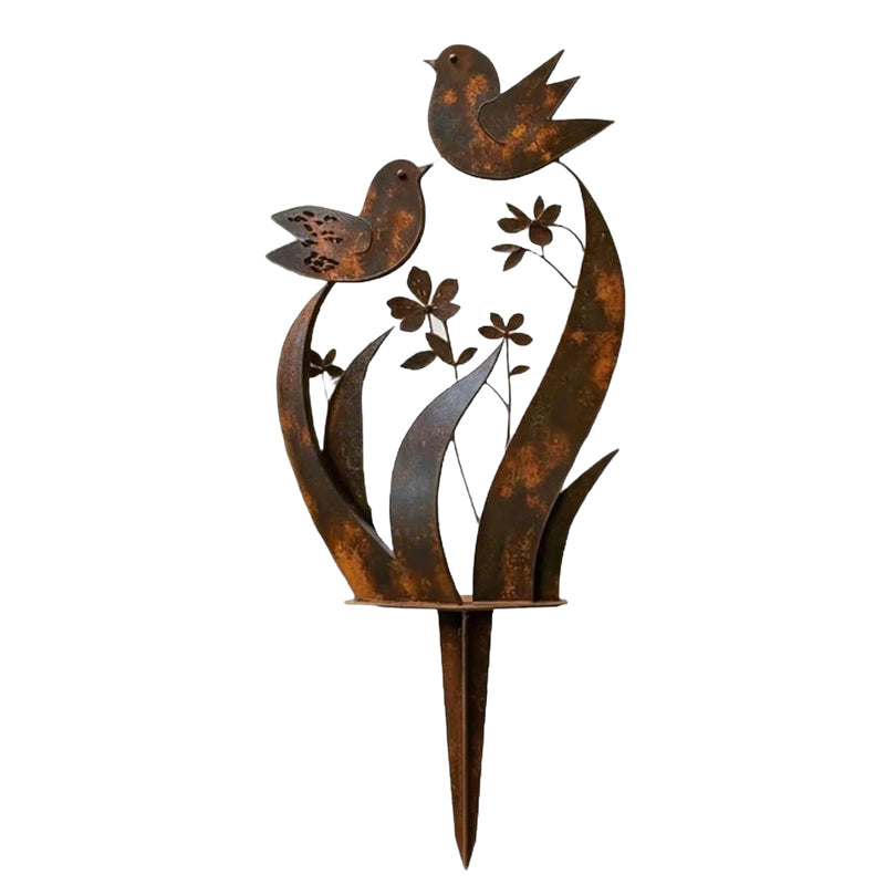 Rustic Bird & Wildflower Garden Stake