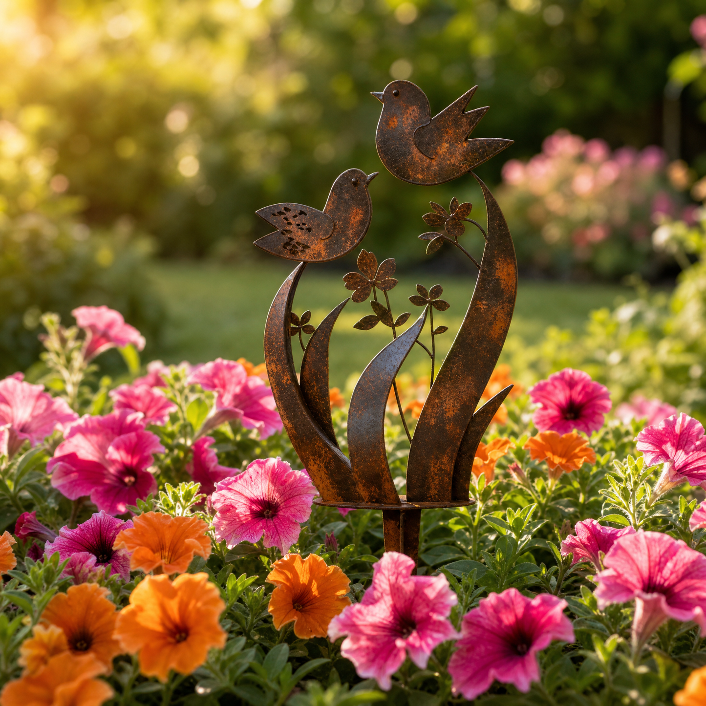 Rustic Bird & Wildflower Garden Stake