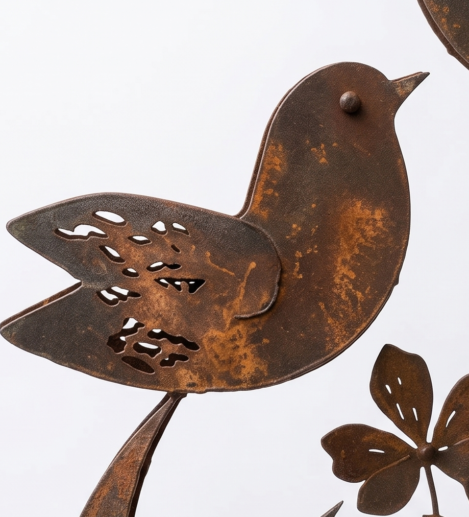 Rustic Bird & Wildflower Garden Stake