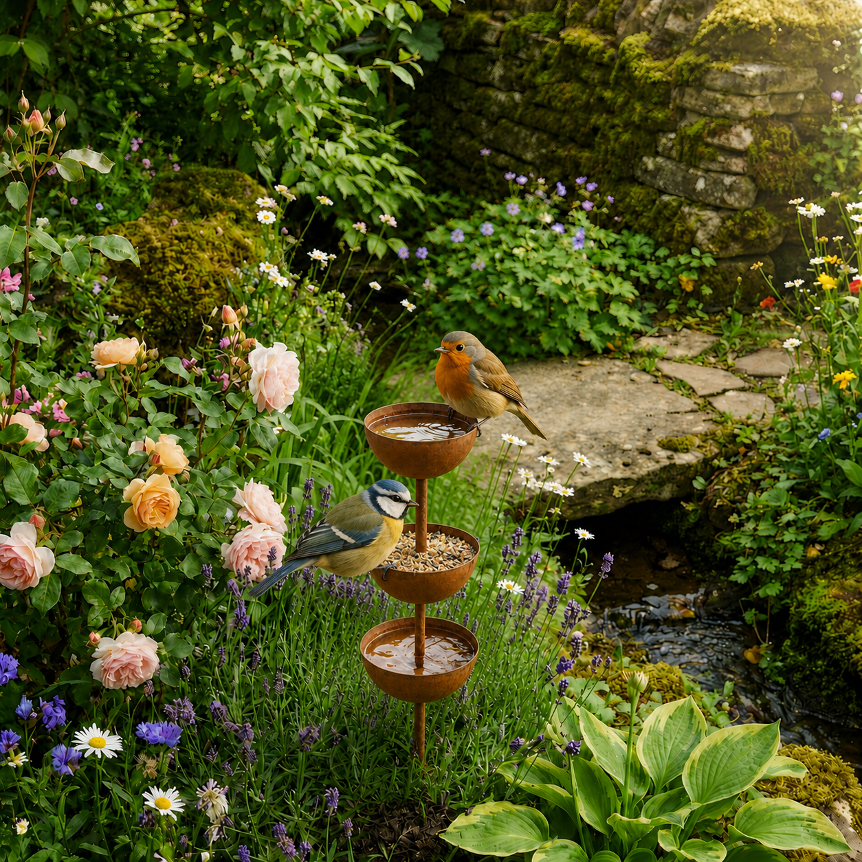 Rustic Copper Bird Bath Garden Stake
