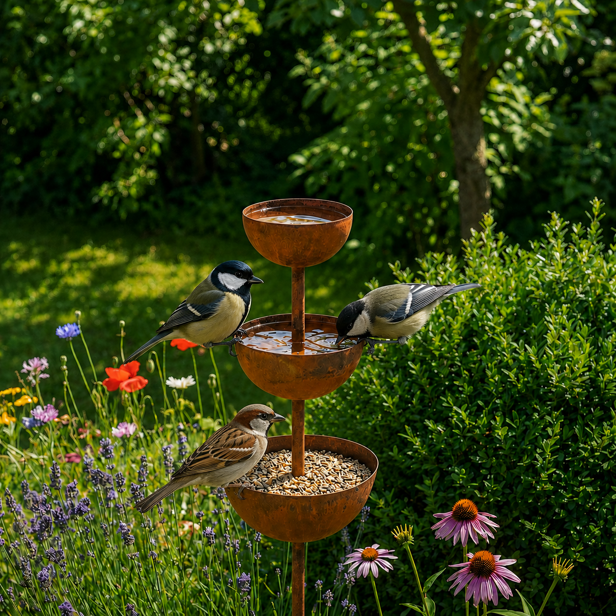 Rustic Copper Bird Bath Garden Stake