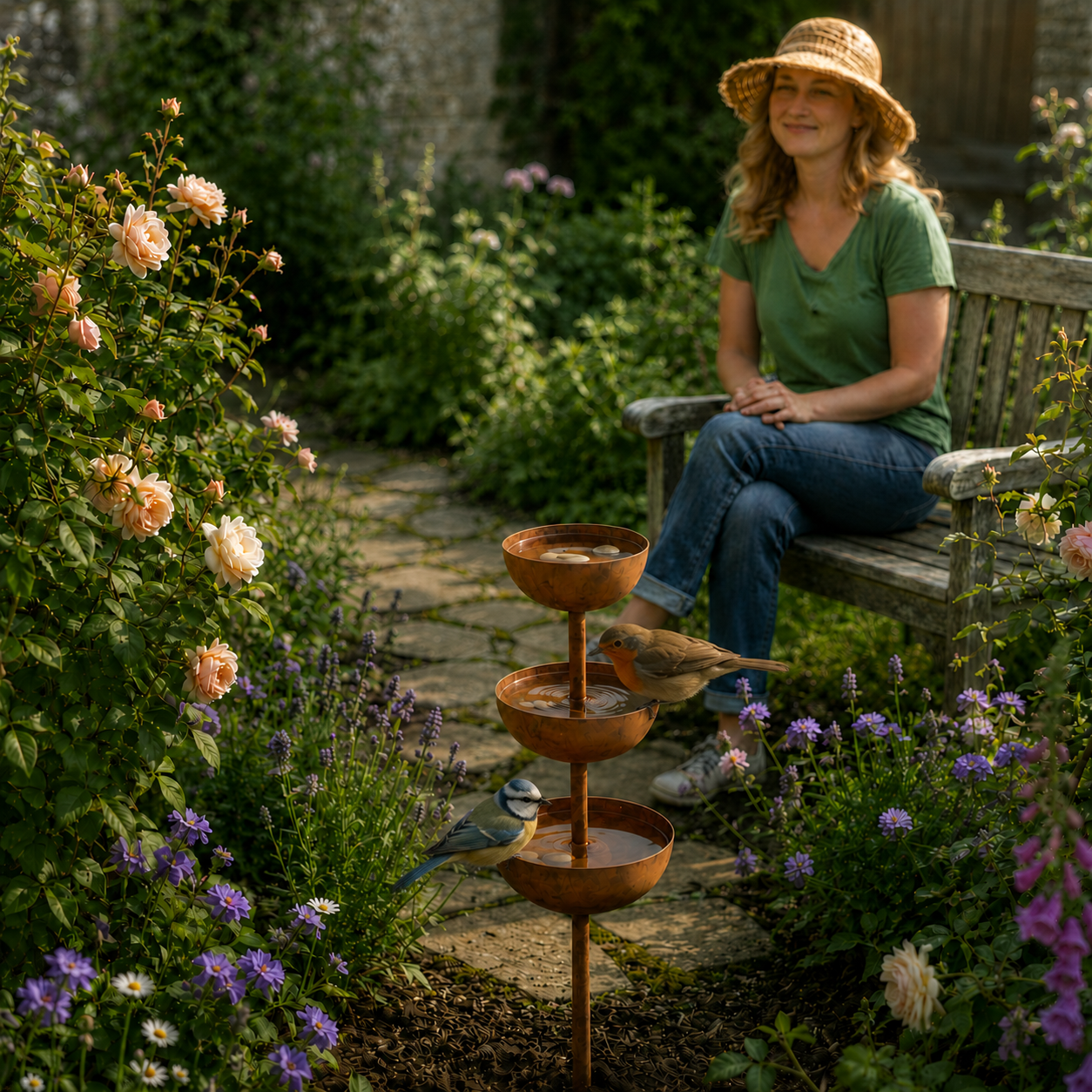 Rustic Copper Bird Bath Garden Stake