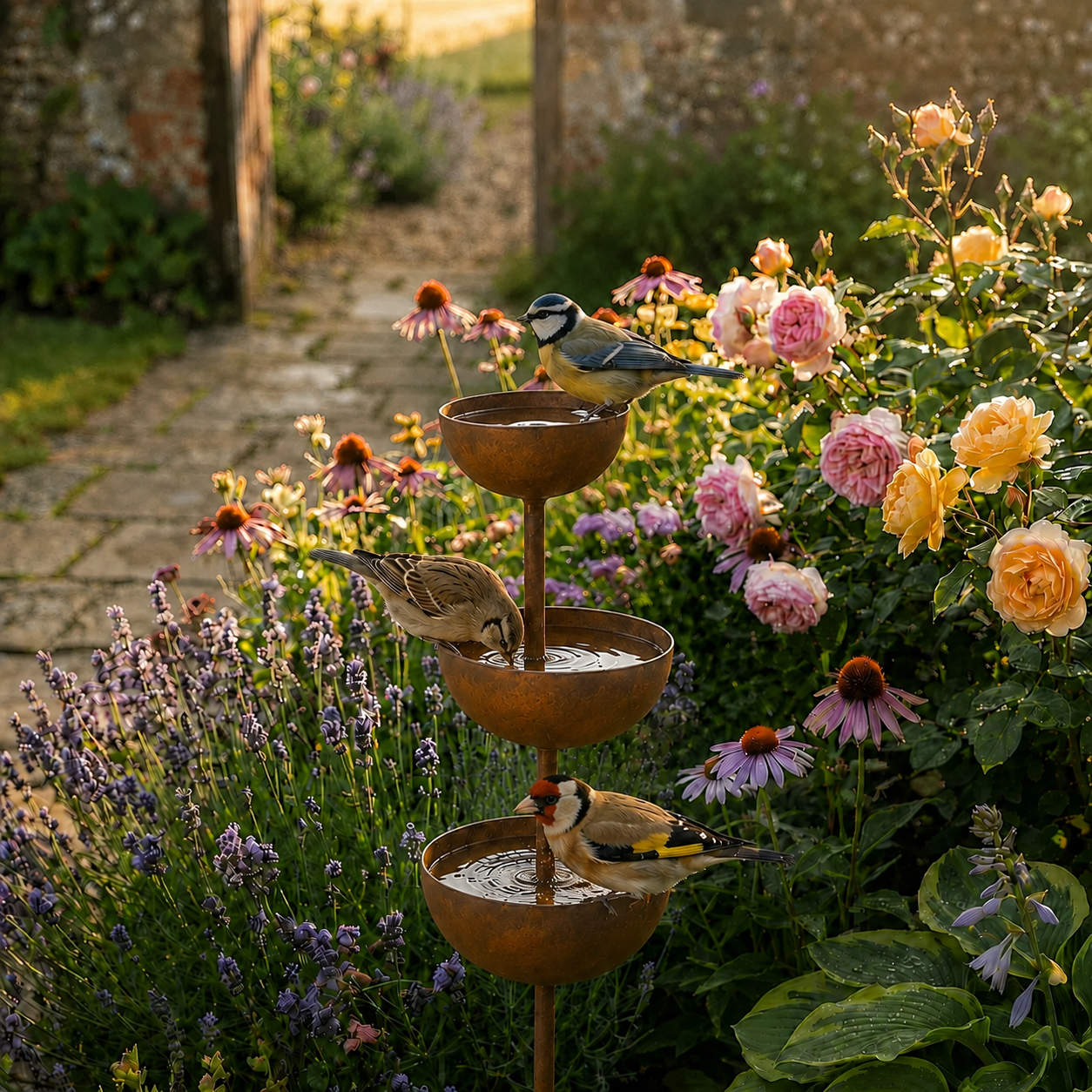 Rustic Copper Bird Bath Garden Stake