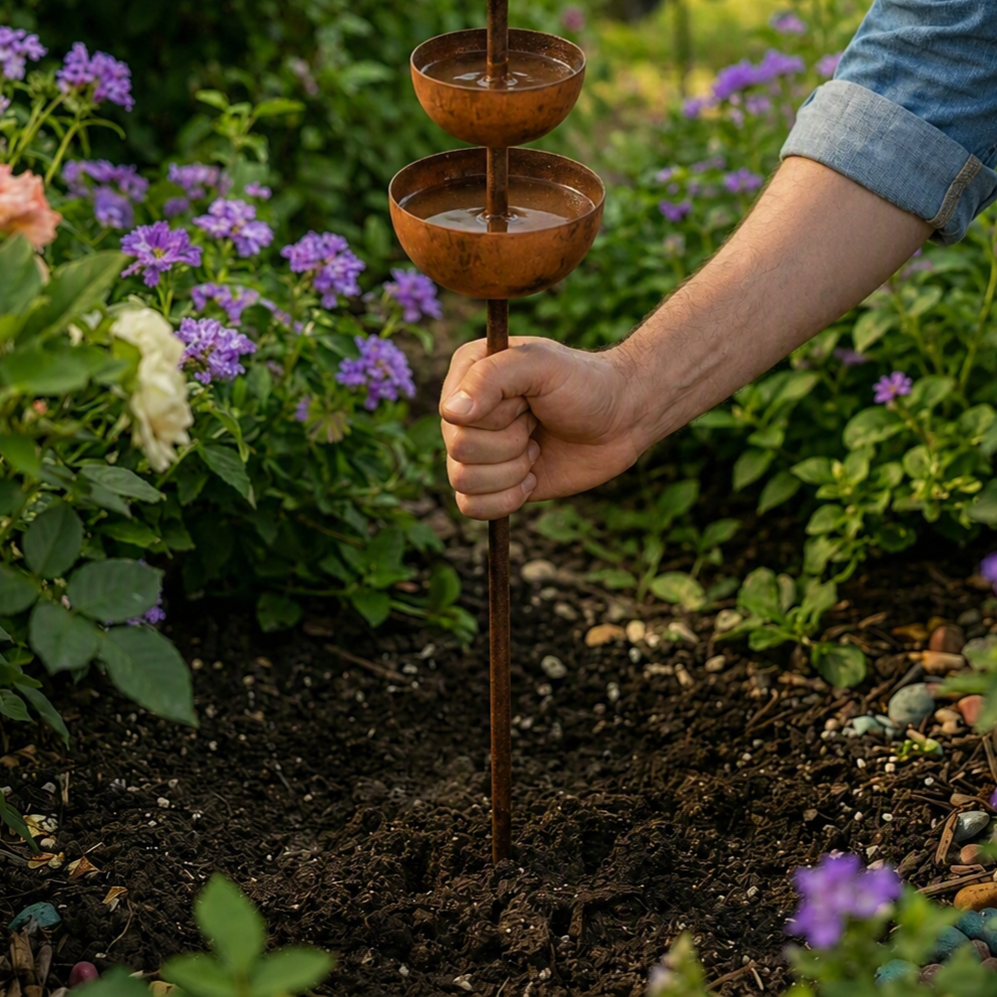 Rustic Copper Bird Bath Garden Stake