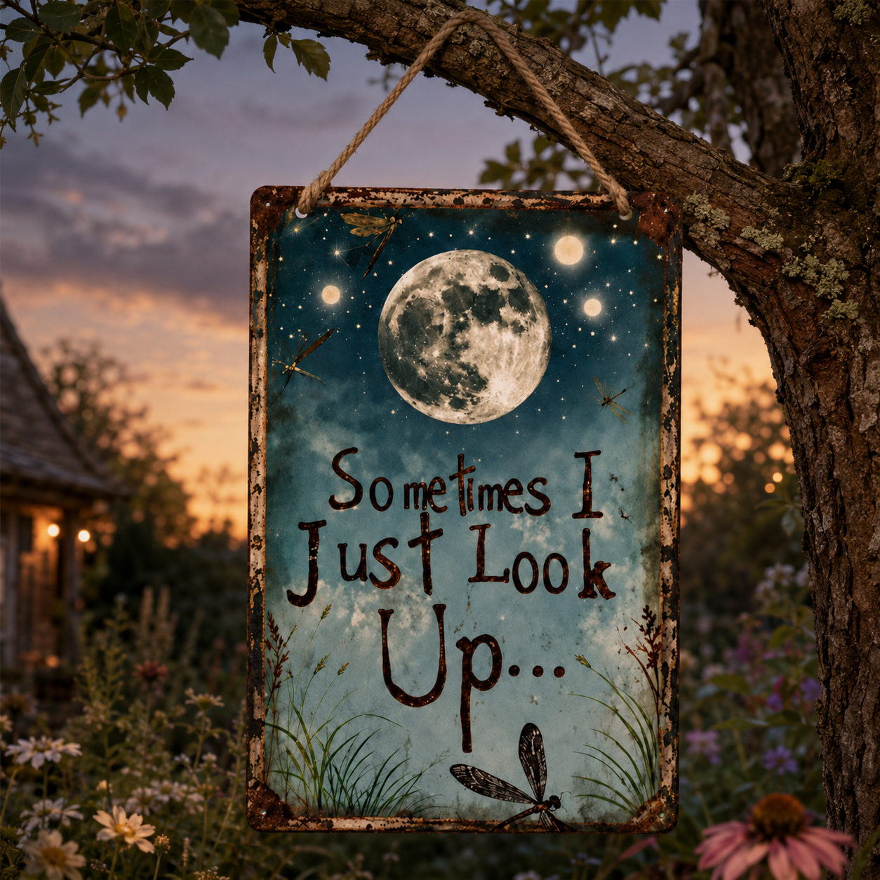 Rustic Moon Metal Sign for Porch and Garden