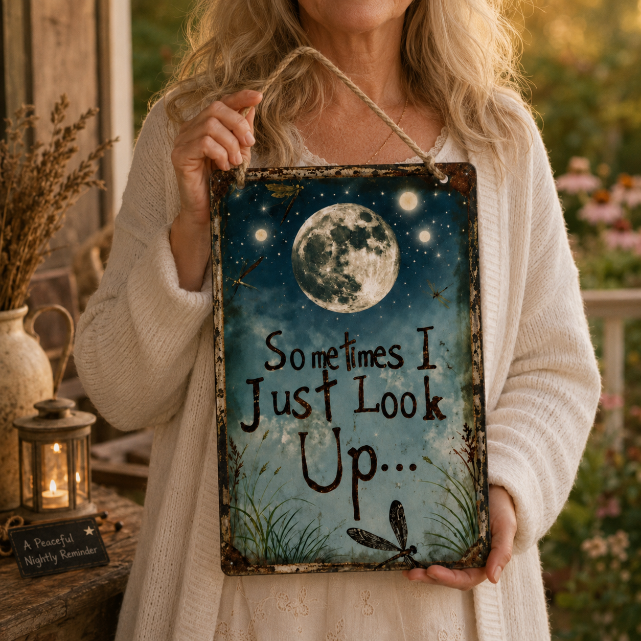 Rustic Moon Metal Sign for Porch and Garden