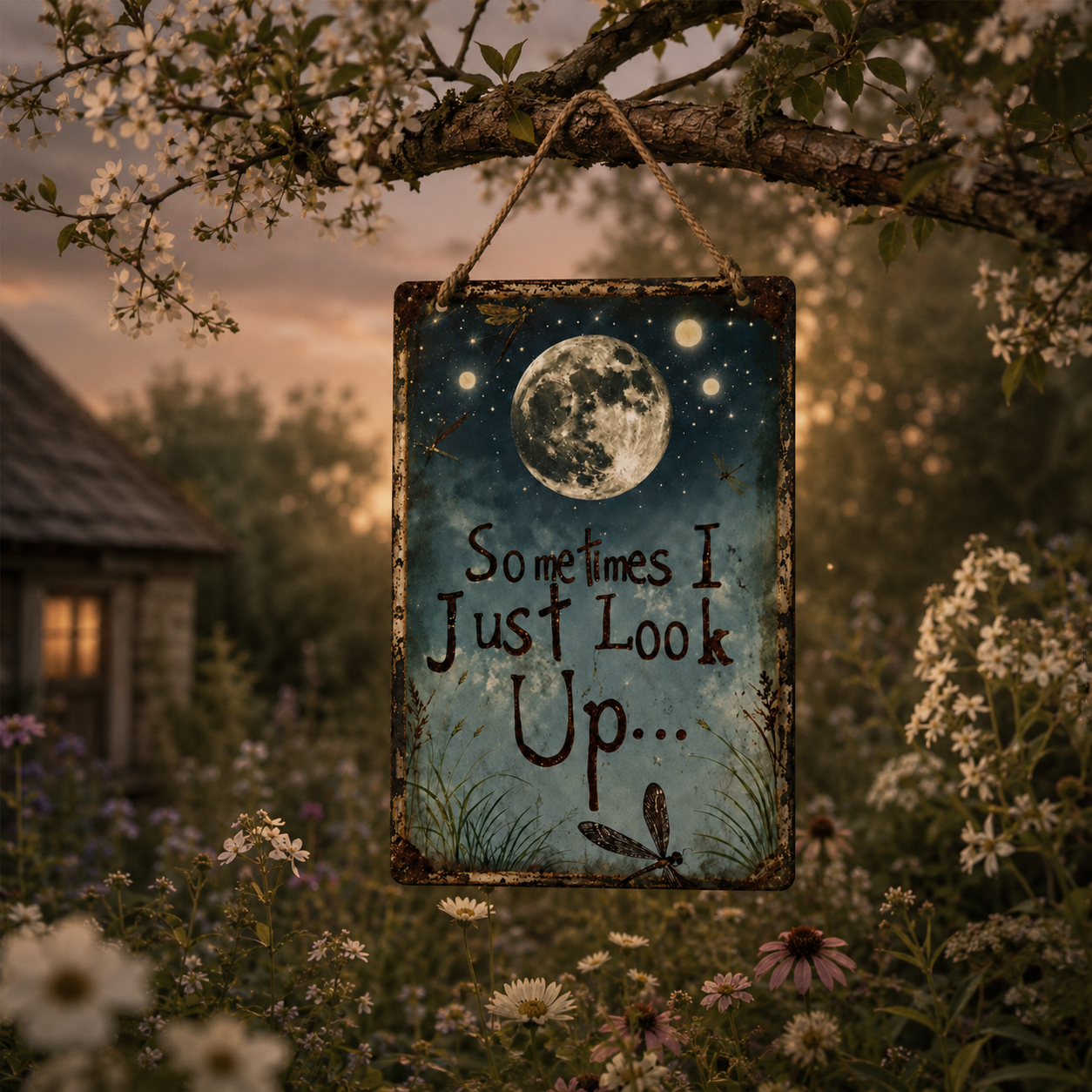 Rustic Moon Metal Sign for Porch and Garden