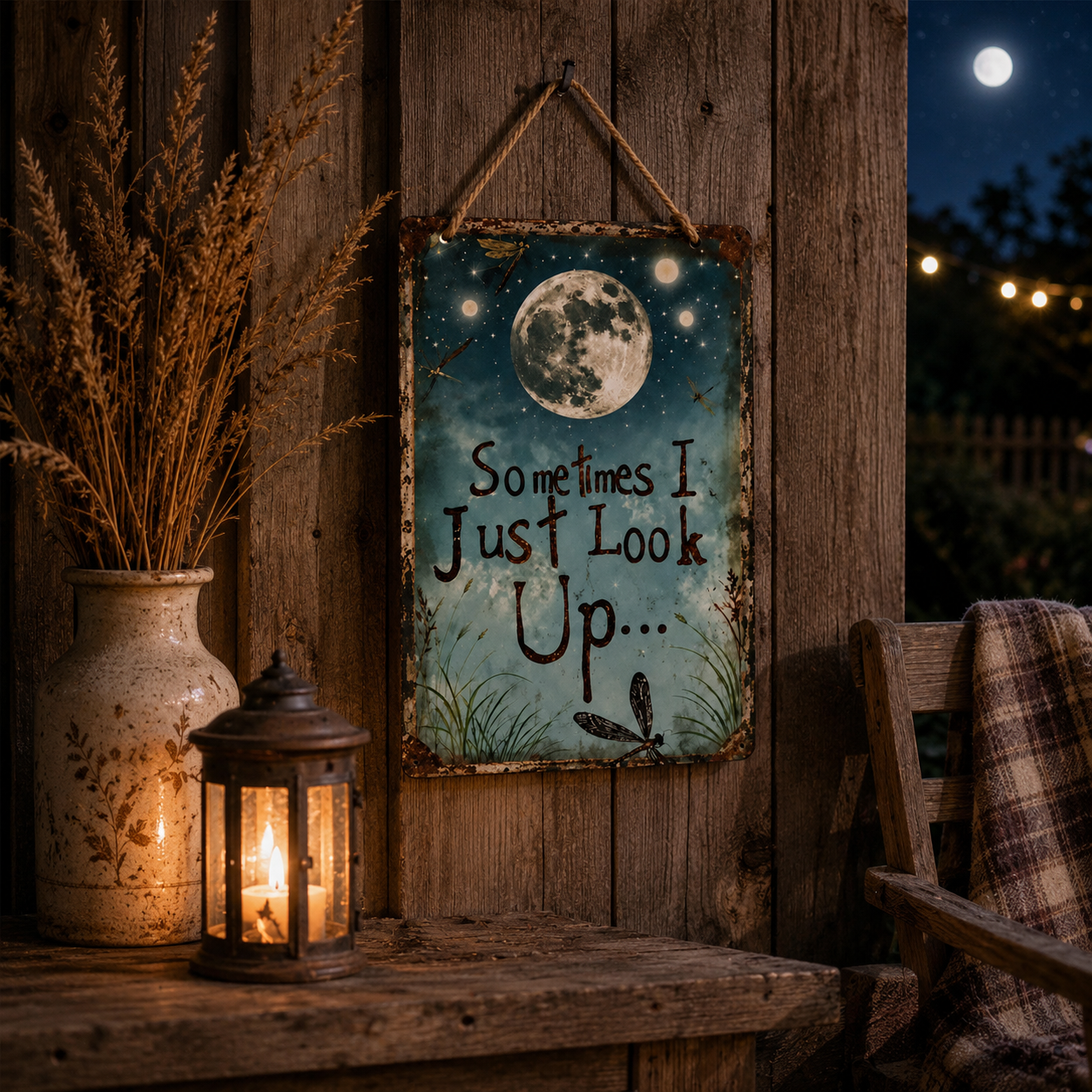 Rustic Moon Metal Sign for Porch and Garden