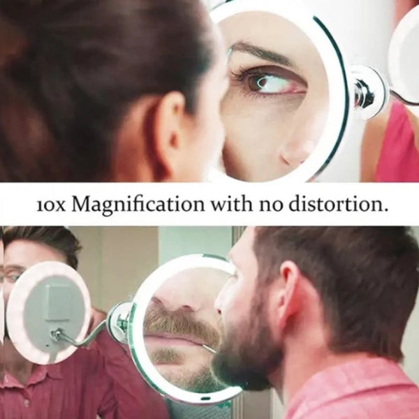 LED Magnifying Mirror with Flexible Gooseneck | 10x Magnification | Daylight LED | Cosmetic Mirror