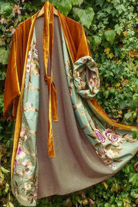Satin Digital Floral Waist Belt Cardigan Pajamas