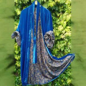 Satin Digital Floral Waist Belt Cardigan Pajamas