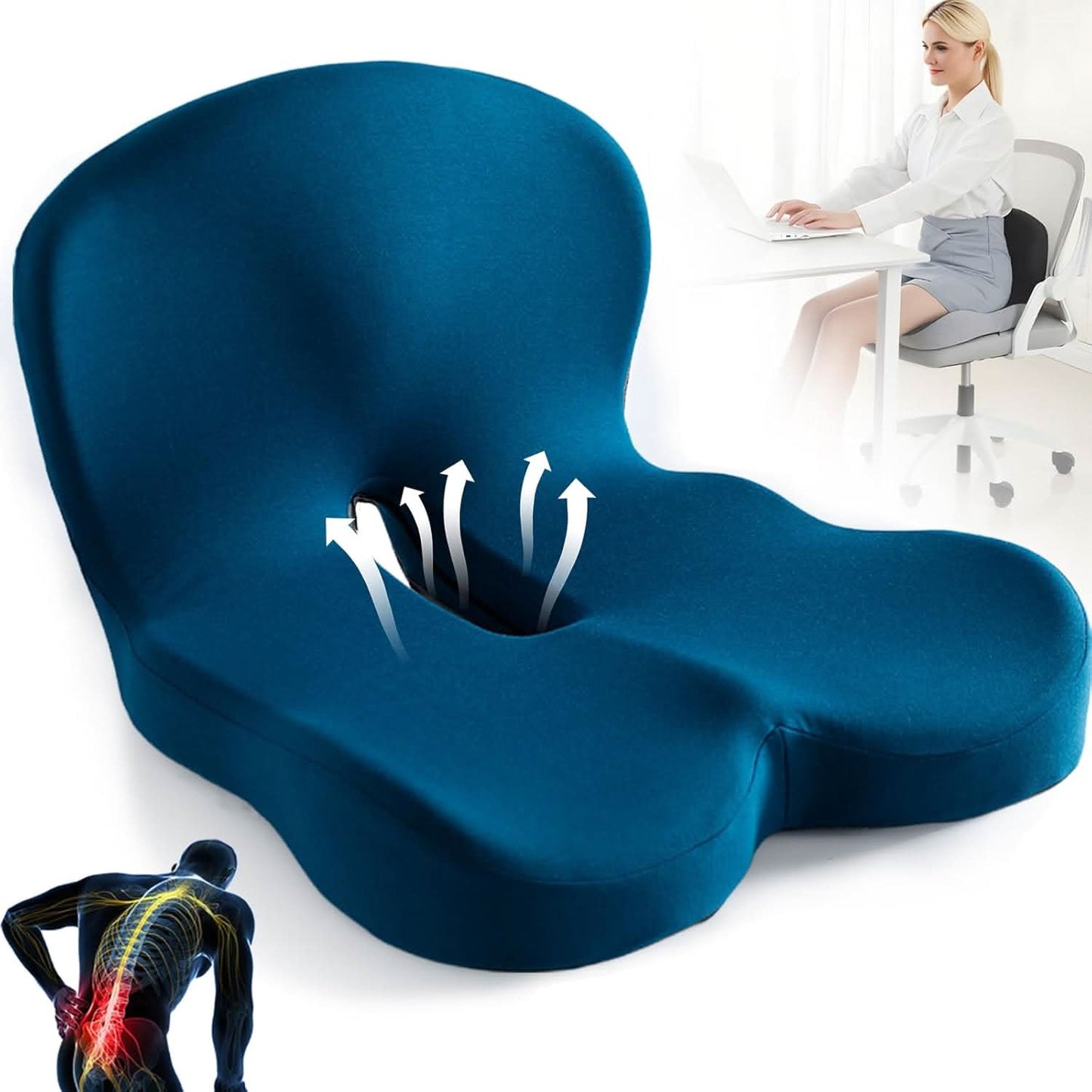 Seat Cushion | Ergonomic Memory Foam Seat Cushion | Pressure Relieving & Non-Slip | ErgoComfort