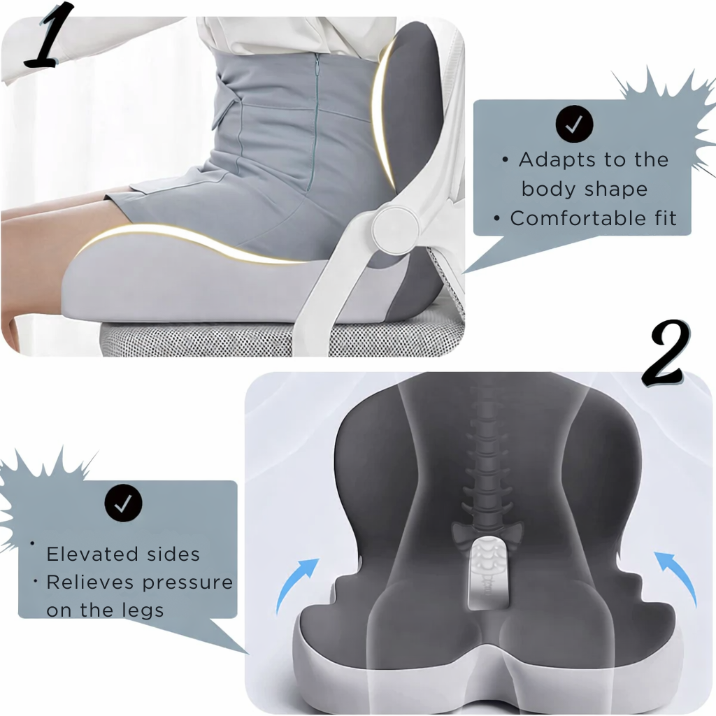 Seat Cushion | Ergonomic Memory Foam Seat Cushion | Pressure Relieving & Non-Slip | ErgoComfort