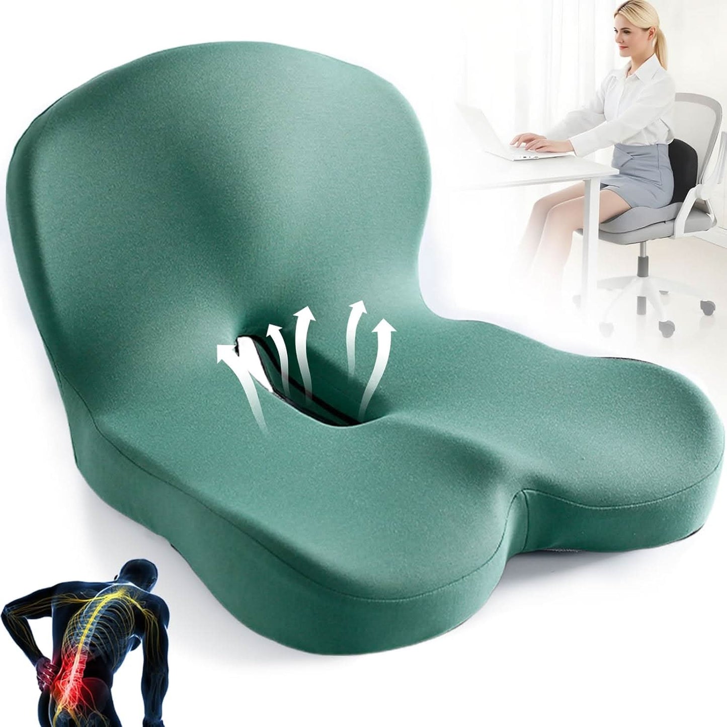 Seat Cushion | Ergonomic Memory Foam Seat Cushion | Pressure Relieving & Non-Slip | ErgoComfort