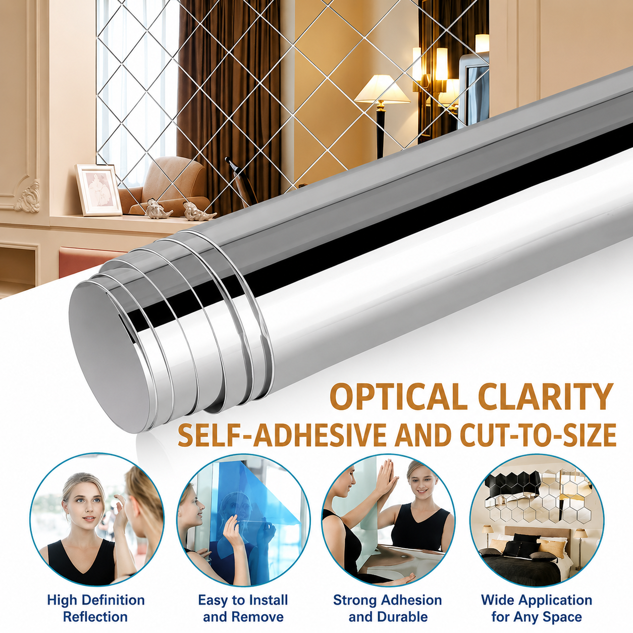 Self-Adhesive Mirror Film | Shatterproof & Cuttable | Crystal Clear