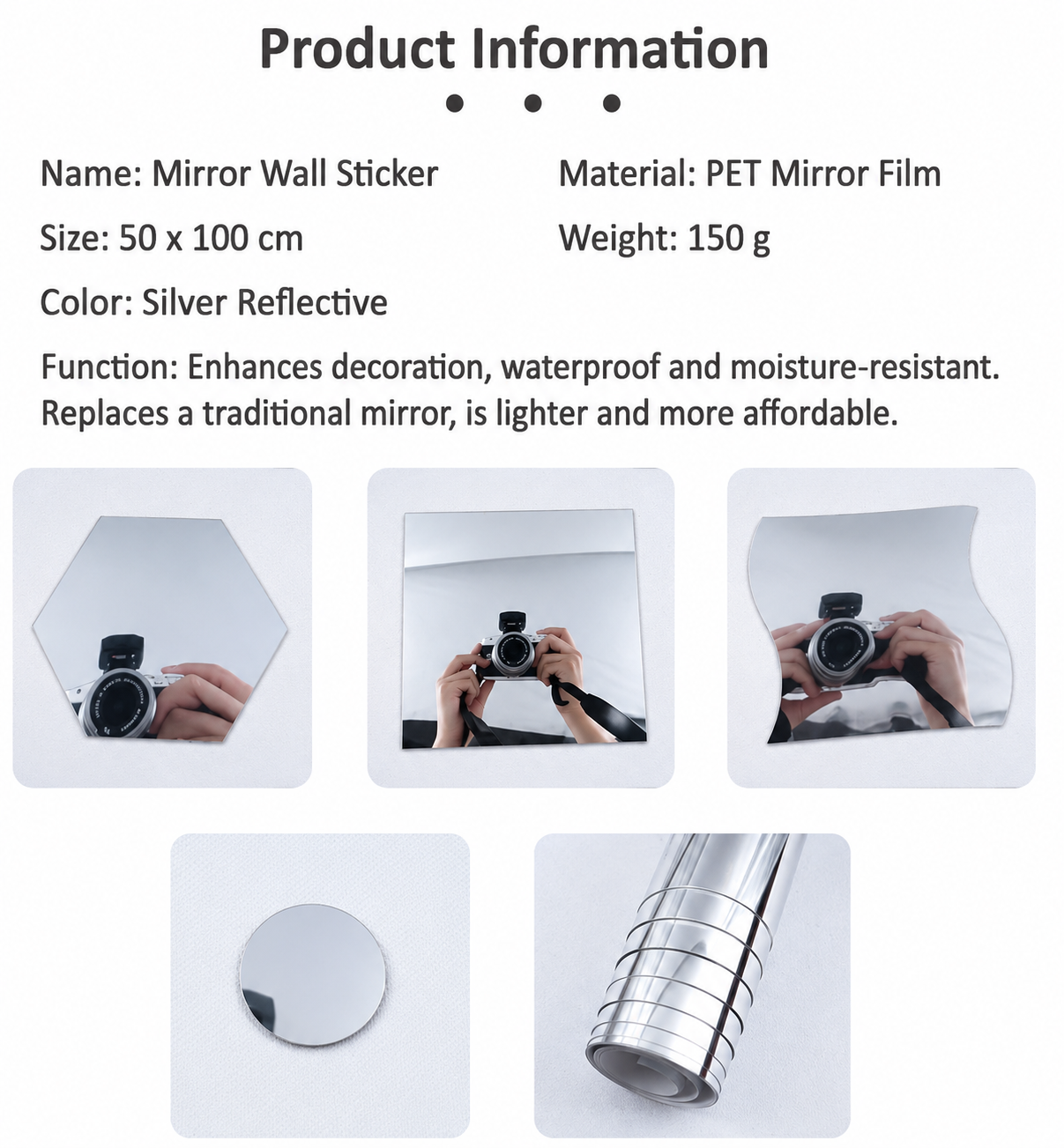 Self-Adhesive Mirror Film | Shatterproof & Cuttable | Crystal Clear