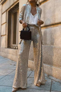 Sequin Long Sleeve Suit & Pants Set
